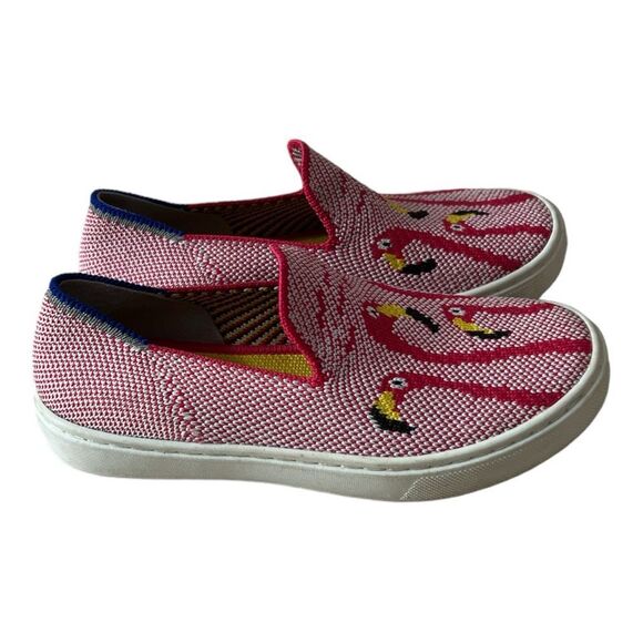 Rothy's Red Flamingo Pattern Youth The Kids Shoes Sneaker Size 12 Flat Pull On. - Picture 9 of 10